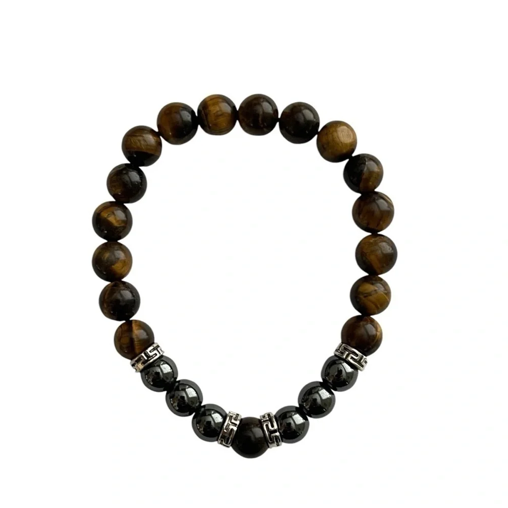 Genuine Tigers Eye and Obsidian Bracelet